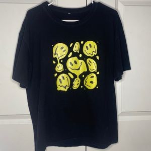 Oversized Black Tee w/ Smileys